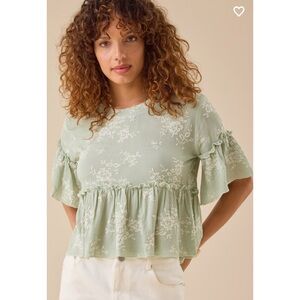 Altar'd State Wanda Ruffle Babydoll Top Desert Sage